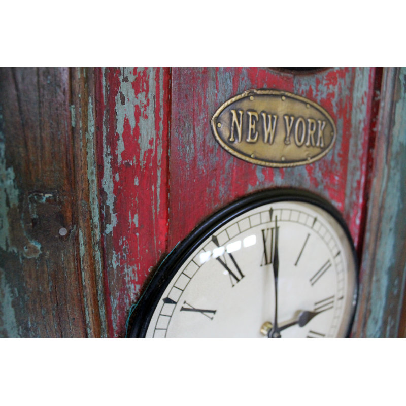 Vertical Recycled Door Wooden World Time Wall Clock