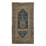 Vintage Khotan Samarkand Runner In Sand And Indigo With Medallions - Rug & Kilim