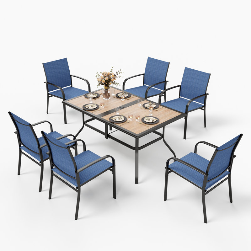 Argyri 6 - Person Patio Dining Set with Rectangular Table, Blue