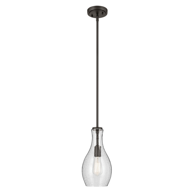 Luminaire suspendu moderne 1 lumière bronze antique avec abat-jour en verre bullé, Bronze