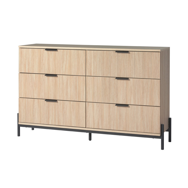 Asho Reeded 6-Drawer Double Dresser, Coastal Oak