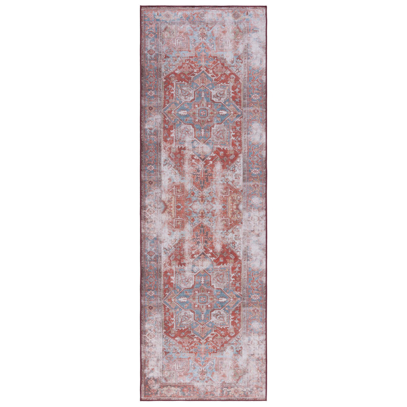 Tapis oriental rouille / bleu, Tapis de couloir 2 pi 6 po x 8 pi