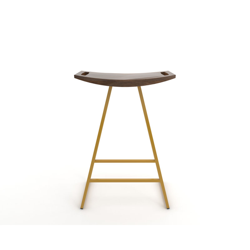Robert Counter Stool with Metal Frame, Walnut, Counter Stool (24" Seat Height), Mustard