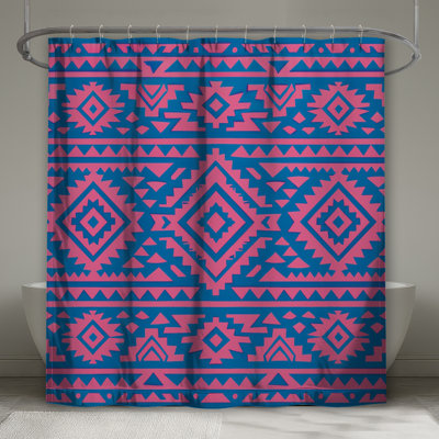 Rideaux de douche rose / bleu à motif tribal extra long