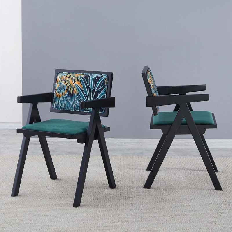 2 chaises de salle à manger en bois massif, Vert foncé
