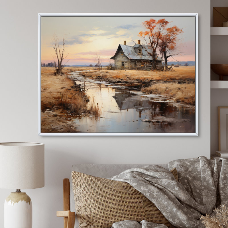" Farmhouse River Reverie II ", H 24 po x l 32 po x P 1 po, Cadre flottant blanc
