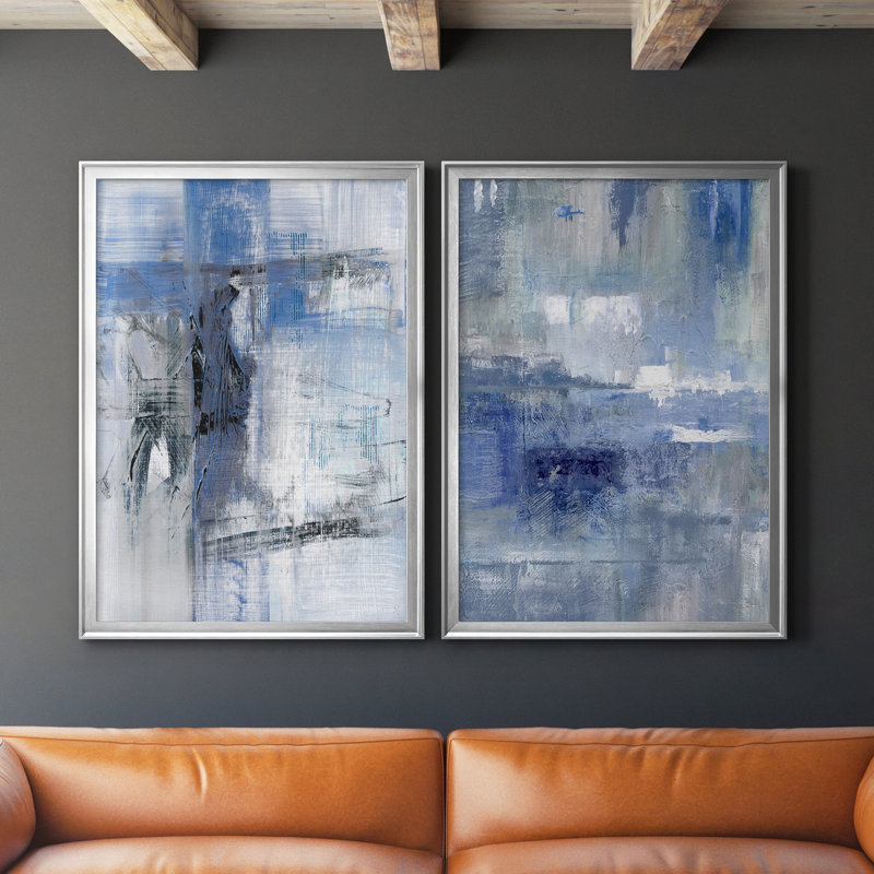Reflections in Indigo - Ensemble de 2 peintures sur toile encadrées, Argent, H 26,5 po x l 73 po x P 3 po