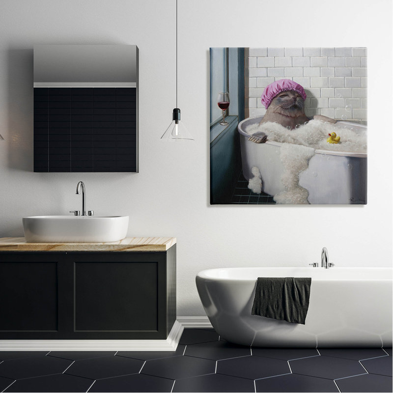 «Relaxing Seal Bathaign Wine Glass Canvas» par Lucia Heffernan, H 36 po x l 36 po x P 1,5 po