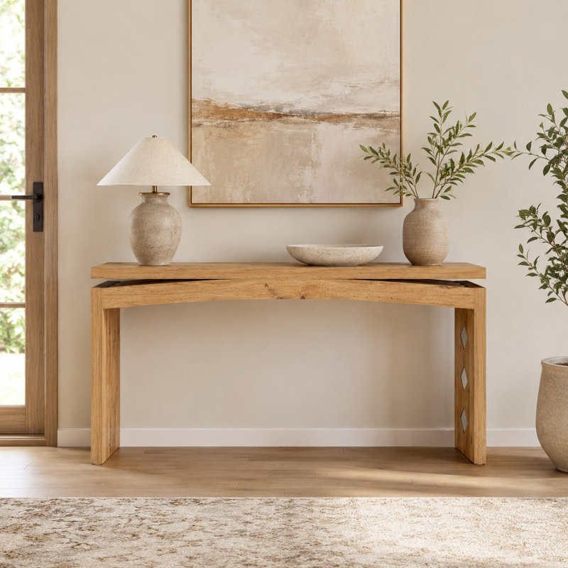 Console 62 po à grain de bois avec panneau latéral incrusté de losanges, Naturel