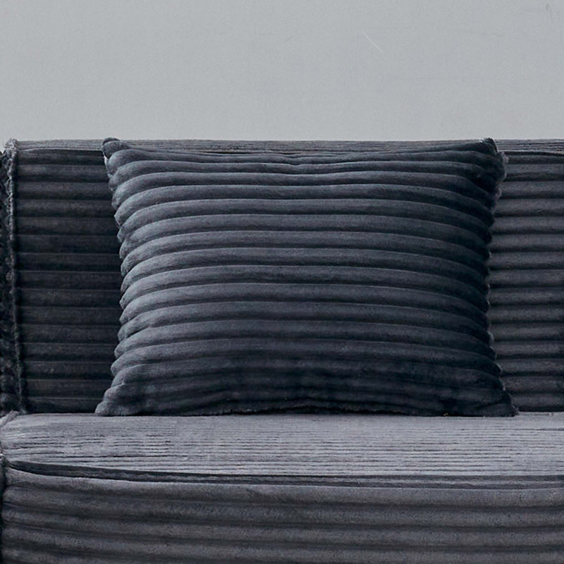 Canapé modulaire en forme de L Boneless avec repose-pieds, mousse haute densité et revêtement en velours côtelé rayé pour la maison ou le bureau.