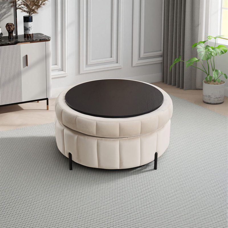 Repose-pieds rembourré avec rangement en velours, Beige