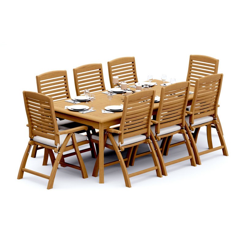 6 Seats 7 Pcs Grade-A Teak Wood Dining Set: 83" Rectangle Table And 6 Ashely Folding Reclining Arm Chairs #11AS1806, 8