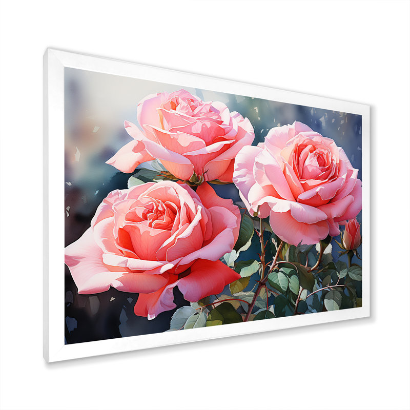Minimalisme, roses roses, rêve I sur toile, H 34 po x l 44 po x P 1,5 po, Cadre simple blanc