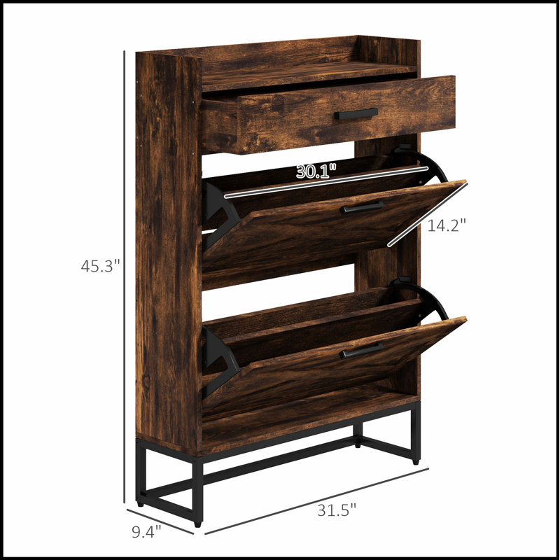 Narrow Shoe Cabinet with 2 Flip Doors, Top Drawer, and Adjustable Shelves for Efficient Storage and Organization