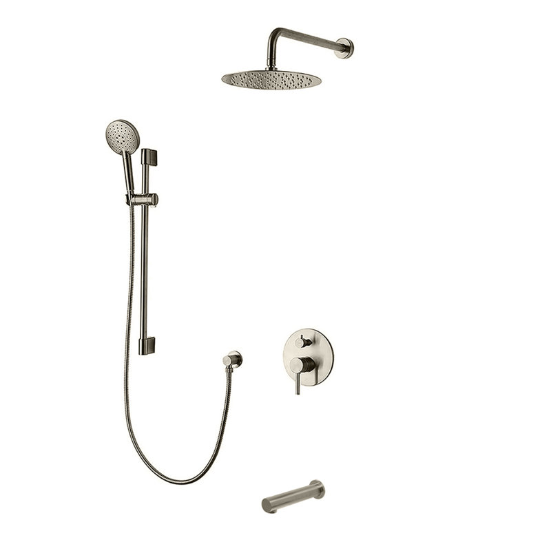 Système de douche complet à 3 voies avec tête de douche murale 10 "Louth, Nickel brossé