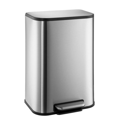 Stainless Steel Garbage Can With Lid, Step-On Pedal And Inner Bucket, Rectangular Trash Can For Kitchen