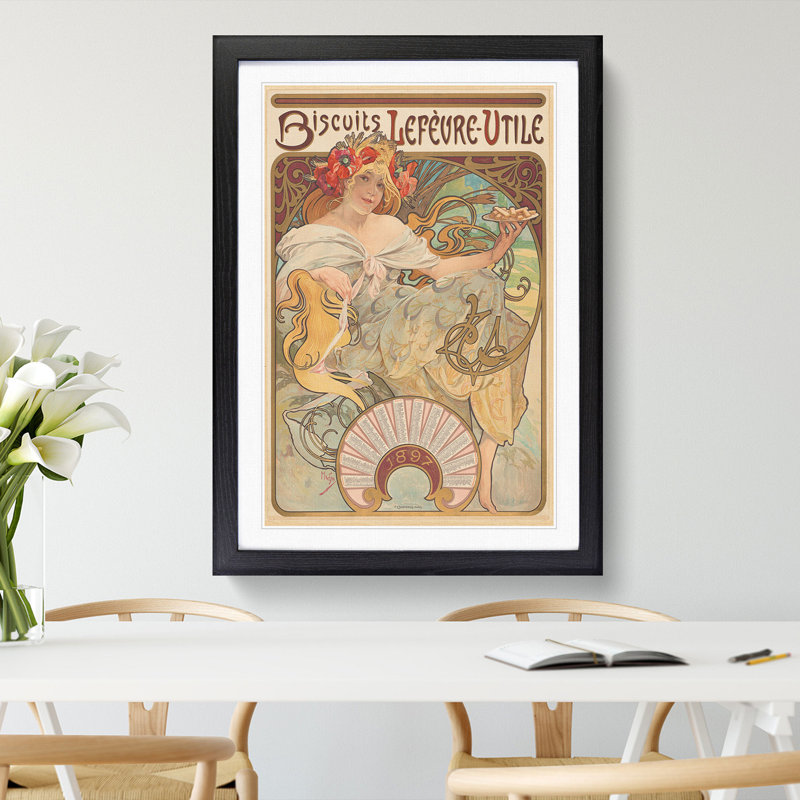 Biscuits Lefevre by Alphonse Mucha - Framed Print, Black, 90cm H x 65cm W x 2cm D