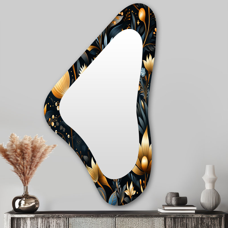 Motif céleste bleu bohème IV - Boho métal Art Decor - miroir mural bohème asymétrique