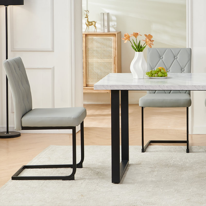 Upholstered Dining Chair with 8.5CM Thick Seat, Grey Faux Leather, 4