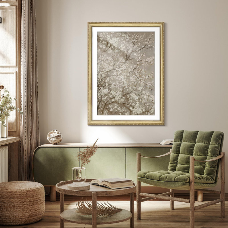 Fleurs de cerisier branches élégantes illustrations florales impressionnisme or encadré décoration murale, Oui