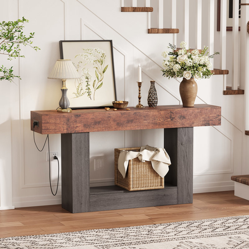 Console 63 po Slim Farmhouse, Gris-brun foncé bicolore