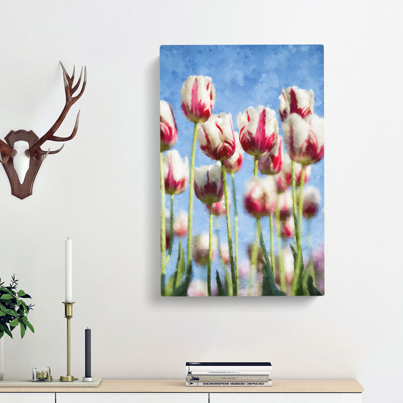 Pink And White Tulip Flowers - Wrapped Canvas, 91cm H x 60cm W x 3cm D