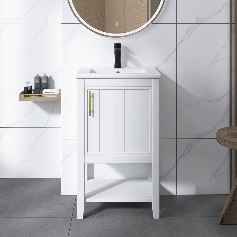 Meuble-lavabo autoportant de 20 po avec lavabo, Gris