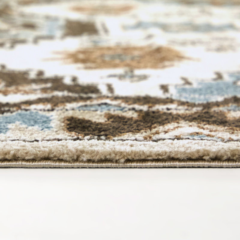 Louise Brown/Beige/Blue Southwestern Traditional Area Rug, Rectangle 5'3" x 7'
