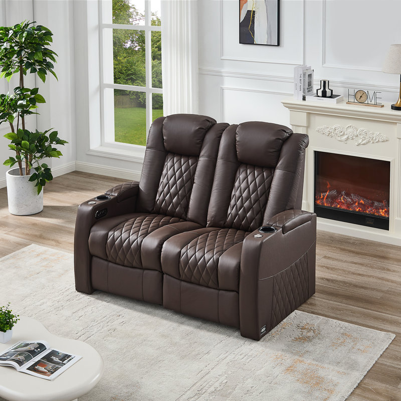 Power Zero Gravity Top Grain Leather Home Theater Recliner Seating, Brown