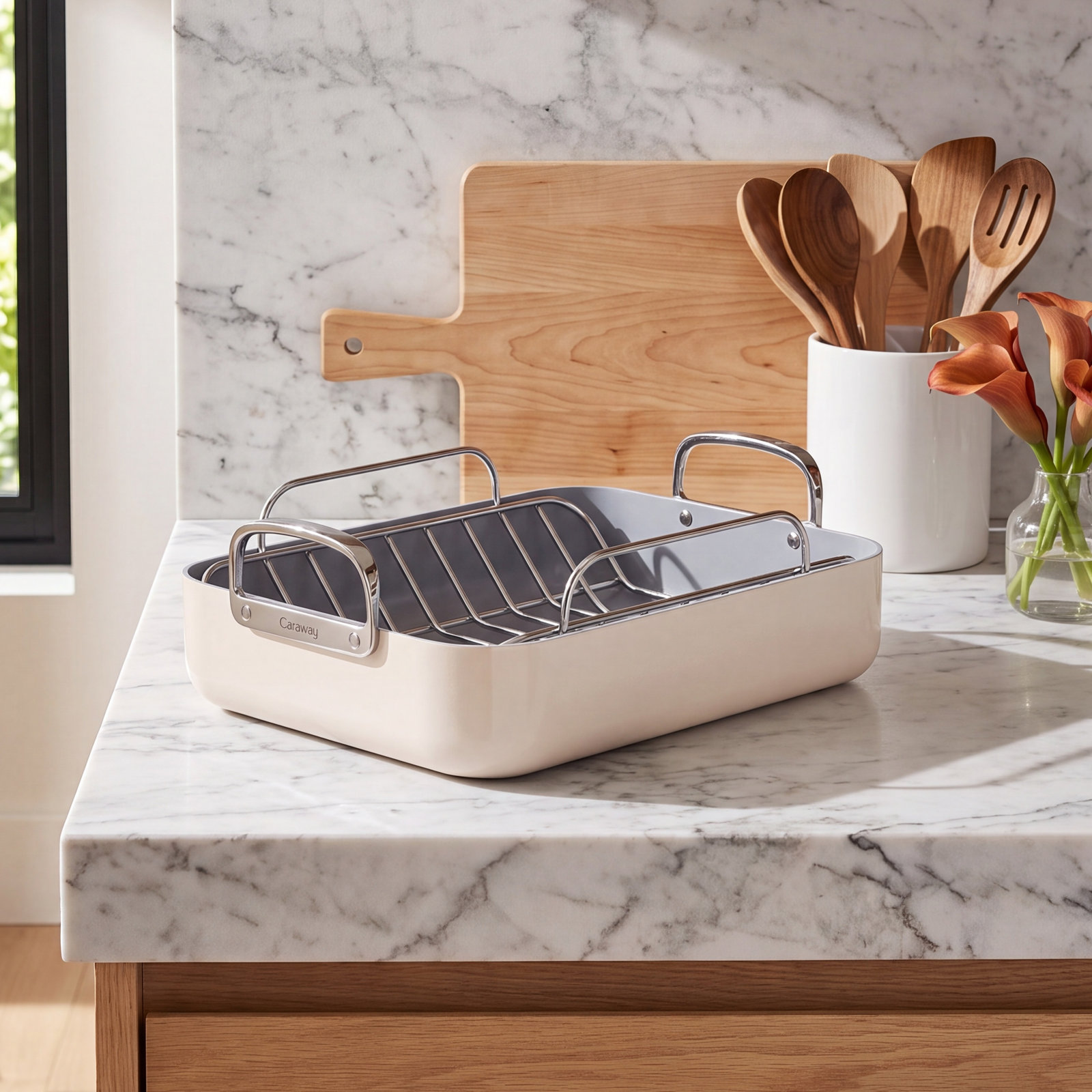Caraway Nonstick Roasting Pan with Rack, Cream