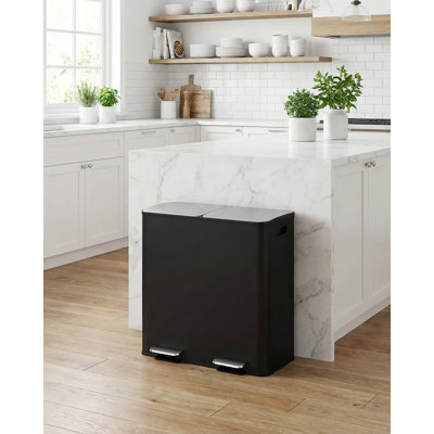 Gal Dual Kitchen Trash Can, Garbage Bin, Recycle Waste Dustbin, W/2 Built-In Box For Odour Control, Soft-Close Lid,2 Buckets, Foot Pedal, Side Handle, For Home Office