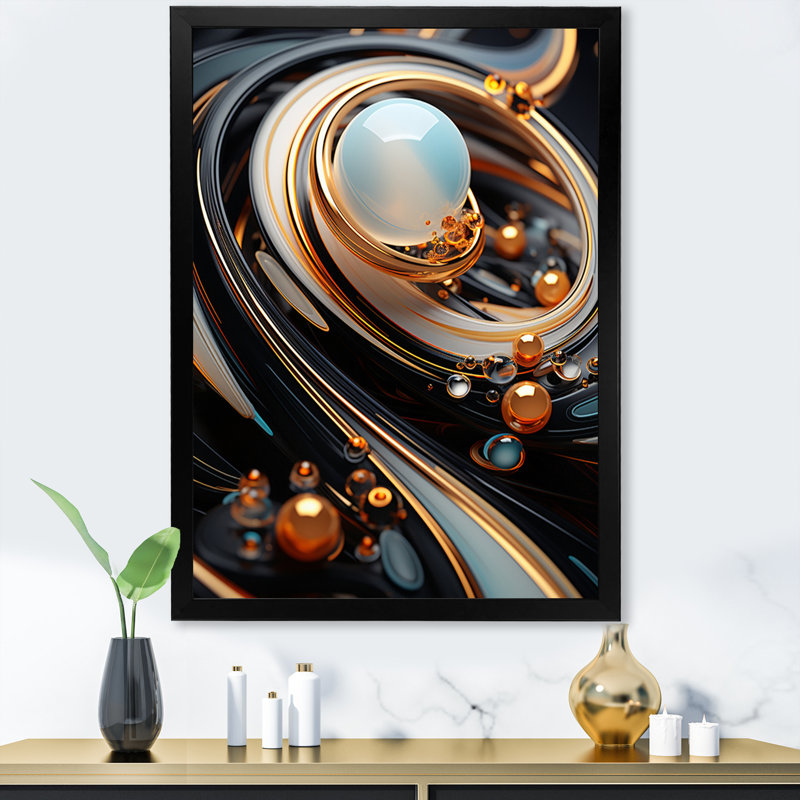 Art mural liquide, sphères noires et blanches - formes abstraites, décoration murale, H 20 po x l 12 po x P 1 po