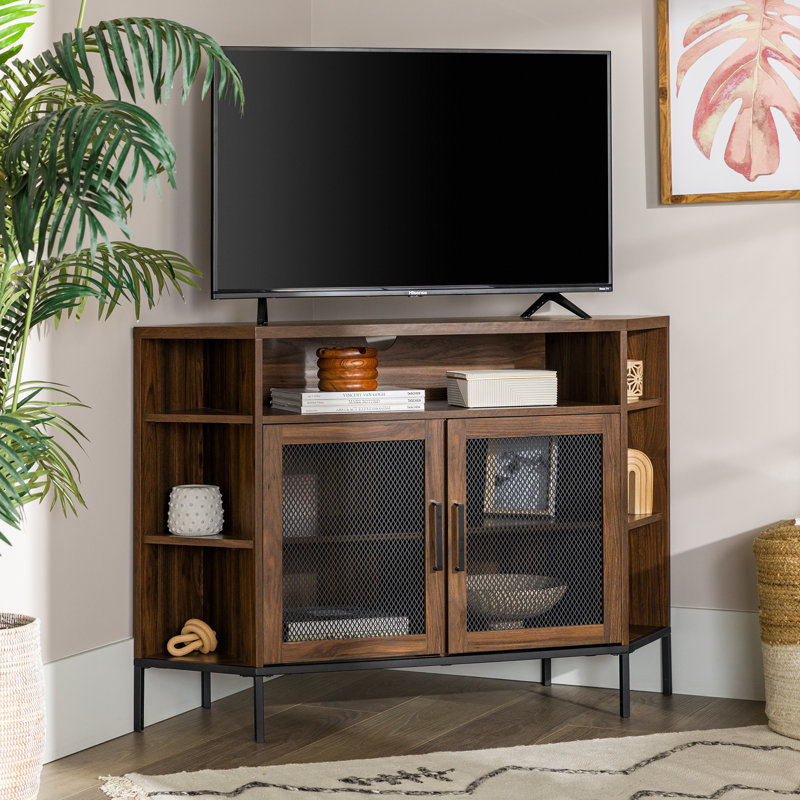 Shandaken Unfinished Corner TV Stand for TVs up to 50", Dark Walnut