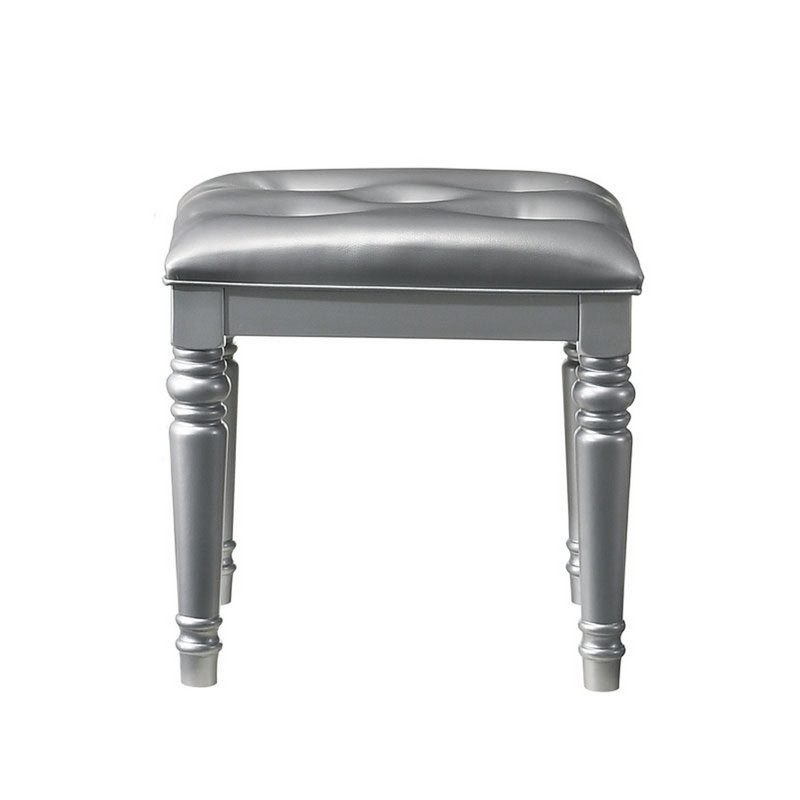 Solid + Manufactured Wood Accent Stool, Silver, Silver