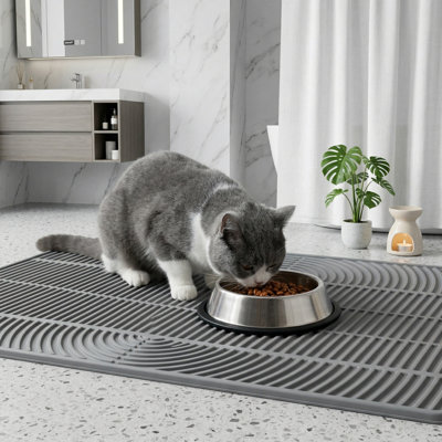 Très grand tapis pour chat XXL en silicone, imperméable et antidérapant, facile à nettoyer, piège à litière et à taches, gris