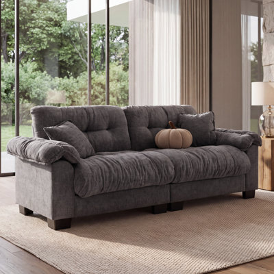 Modern Pleated Chenille 3-Seater Sofa, 90 Inch Comfy Cloud Couch for Living Room Apartment