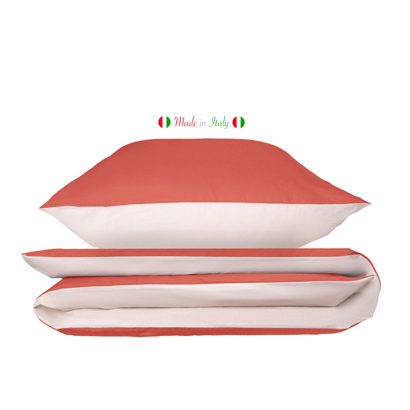 Cotton Solid Colour Duvet Cover Set with Pillowcases, Coral/Cream, Kingsize - 2 Pillowcases (80 x 80cm)