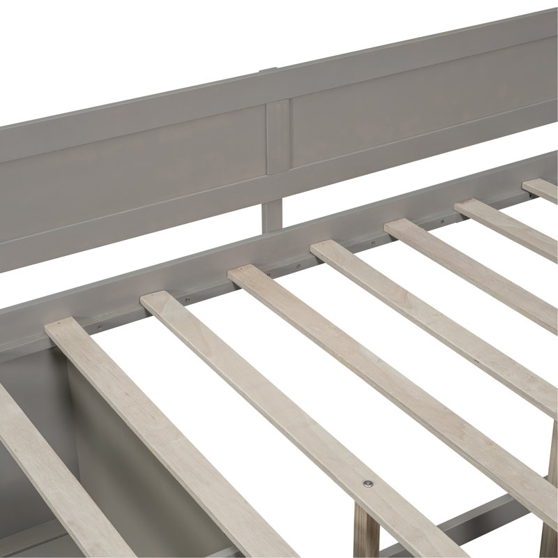 Lit de jour avec tiroirs et tablettes, Gris, Lit double