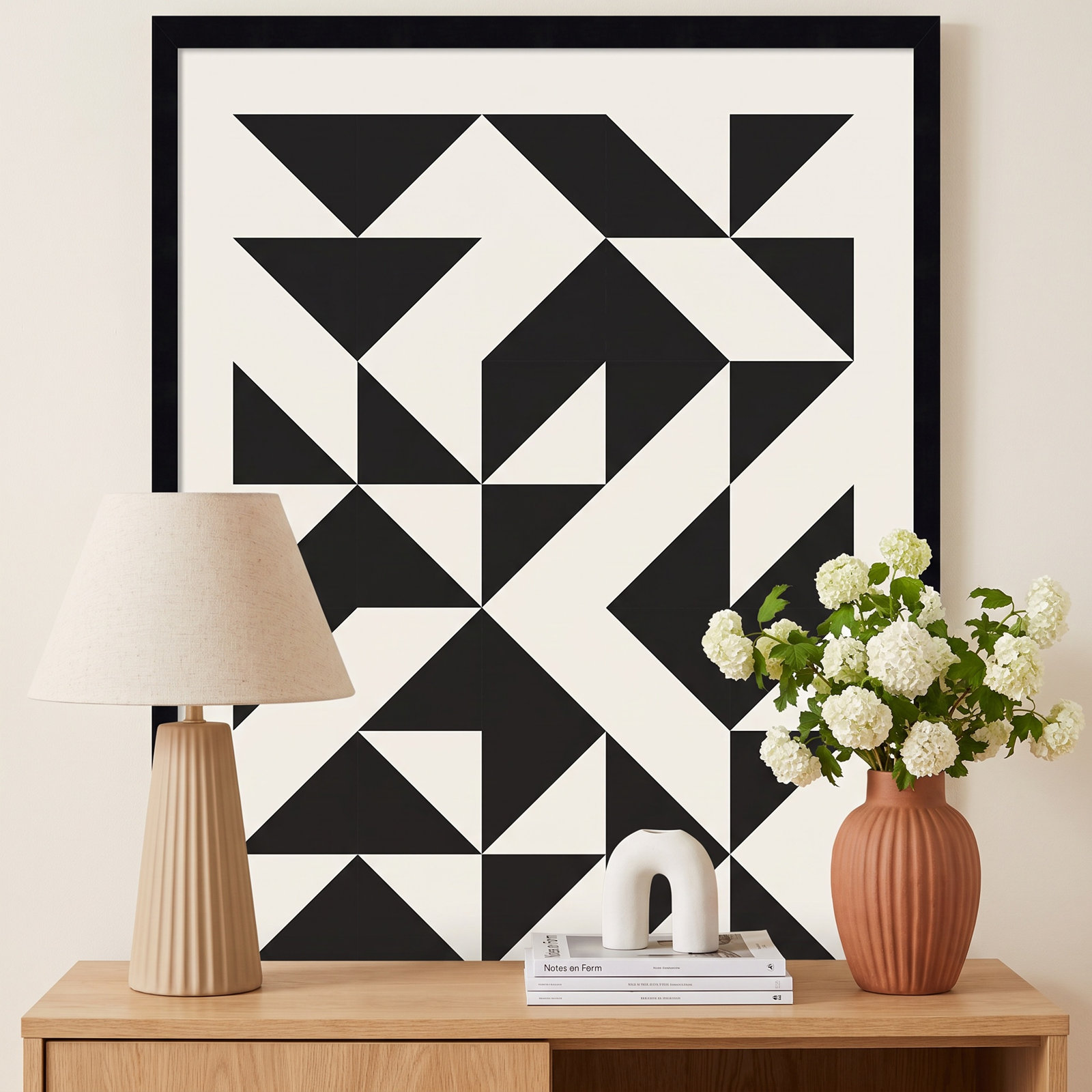 Bauhaus Barn Quilt Black Print, 25" H x 19" W x 1" D, Black
