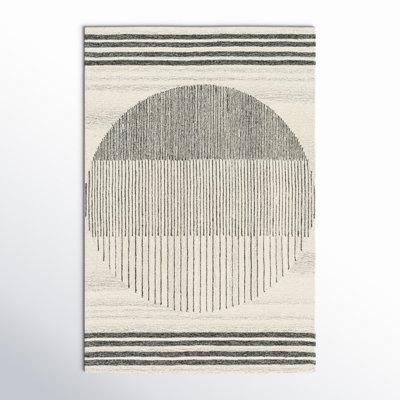 Uptown Geometric Hand Tufted Wool Area Rug in Beige/Black