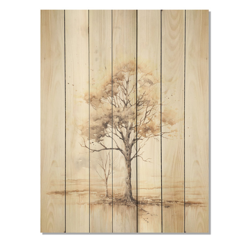 Beige, minimalisme, paysage africain II, arbre africain sur bois, H 20 po x l 10 po