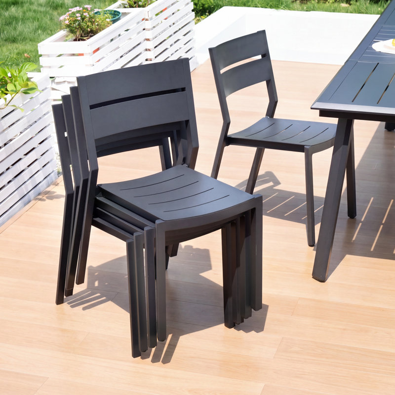 Ensemble de salle à manger d'extérieur en aluminium pour 8 personnes avec chaises empilables et trou pour parasol (lot de 9)
