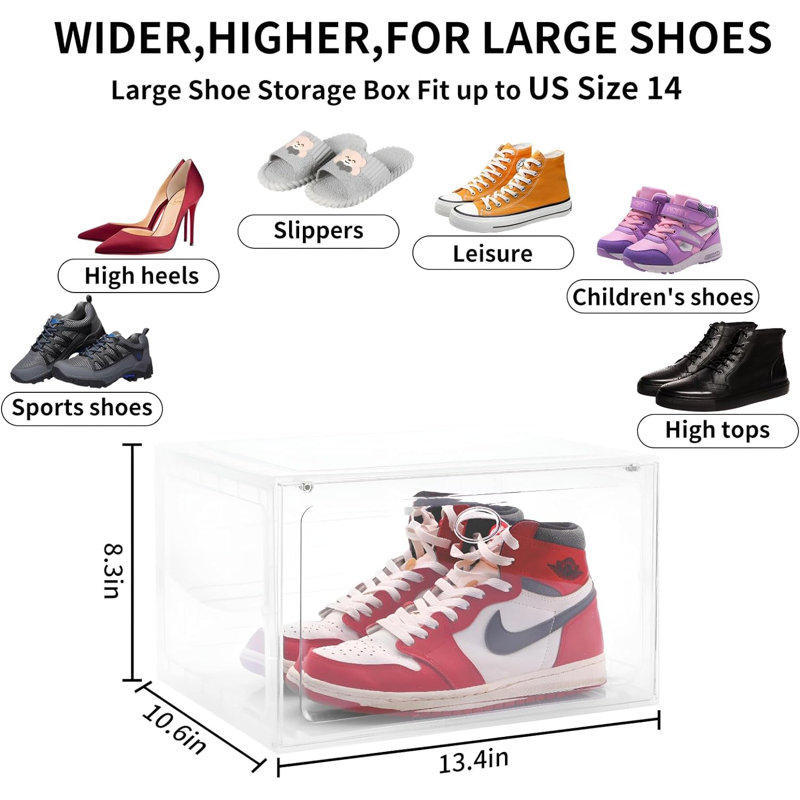 Large Shoe Boxes Plastic Stackable, 8 Pack Drop Side Shoe Storage Boxes With Magnetic Door, Shoe Storage Organizer Sneaker Storage Display Fit Up To US Size 13