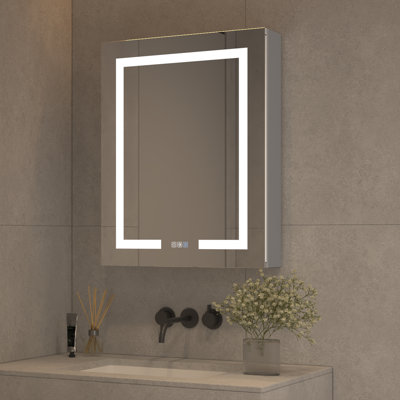 24 In. W X 30 In. H Rectangular Silver Aluminum Recessed/surface Mount Left Medicine Cabinet With Mirror And Led?