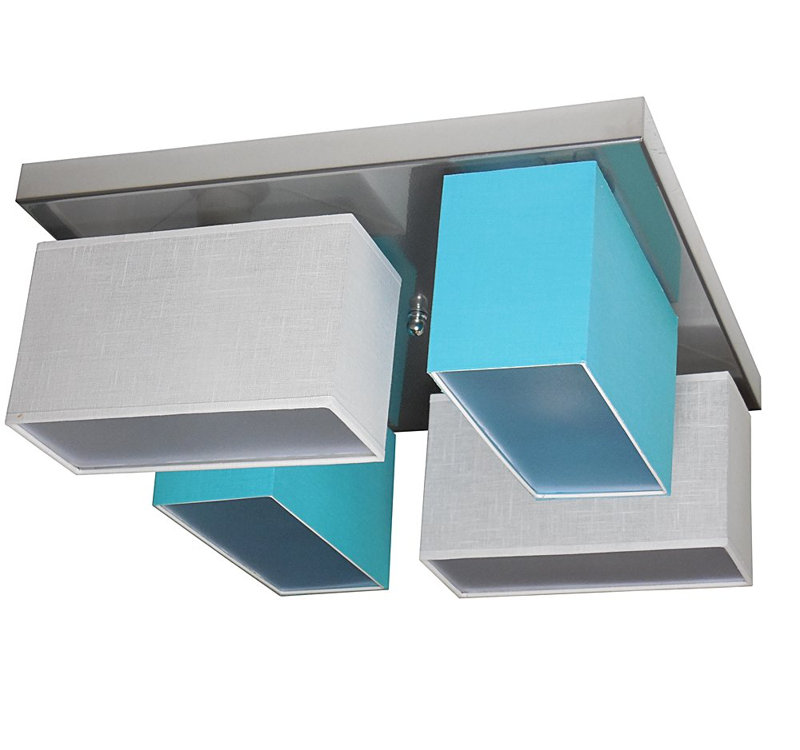 Partridge Fabric Semi Flush Mount, White/Turquoise
