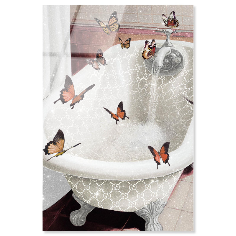 «Light Butterfly Garden Glam Bath», reproduction d'art sur toile tendance par Art Remedy, H 15 po x l 10 po
