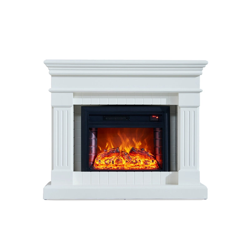 White Solid Wood Electric Fireplace