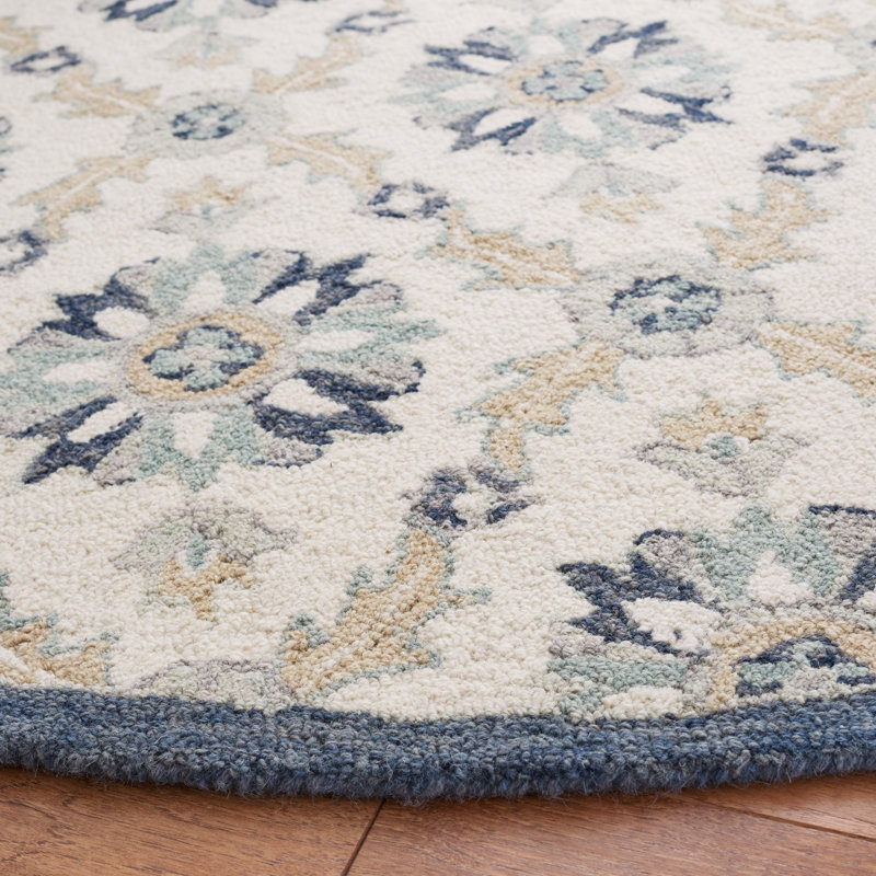 Martha Stewart Hand Tufted Wool/Cotton Floral Rug in Blue/Gray, Round 6"