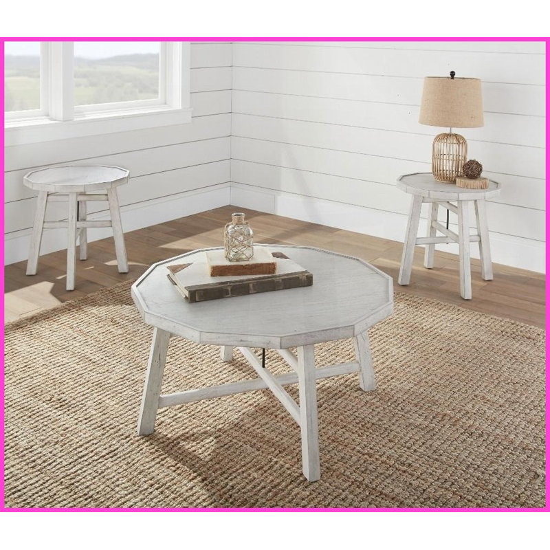 Ensemble de 3 tables basses blanches à motif cachemire: plateau, base en bois - parfait pour un canapé modulaire