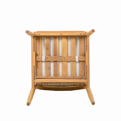Ensemble de 2 chaises de salle à manger d'extérieur, fauteuil de patio en bois d'acacia avec dossier et accoudoirs multicolores et coussin lavable beige, pour la cour, le bord de la piscine et le jardin